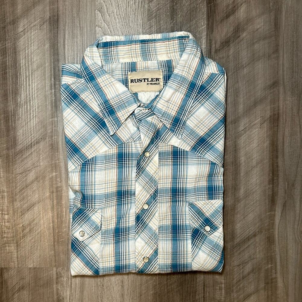 Rustler by Wrangler Vintage Western Short Sleeve Pearl Snap Button - 2XL
